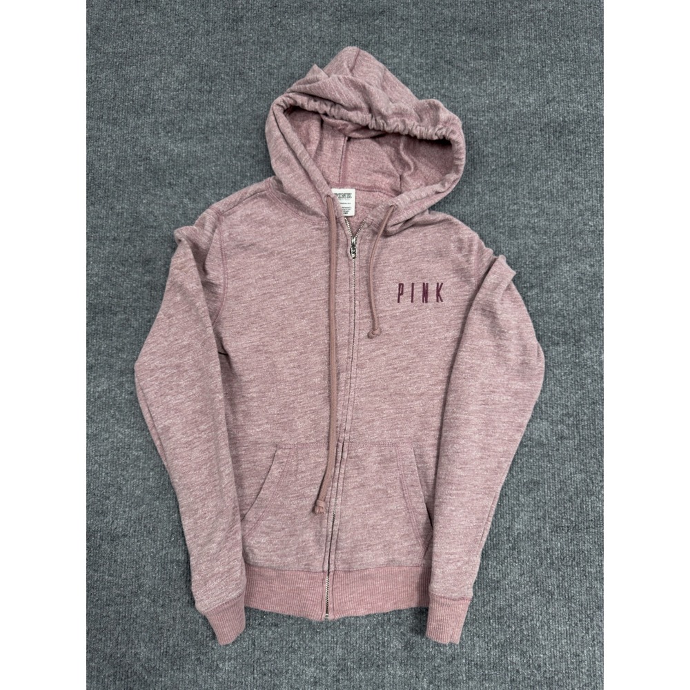 PINK Victoria's Secret Hoodie Full‎ Zip Pink Marled Fleece Pocket Logo XS